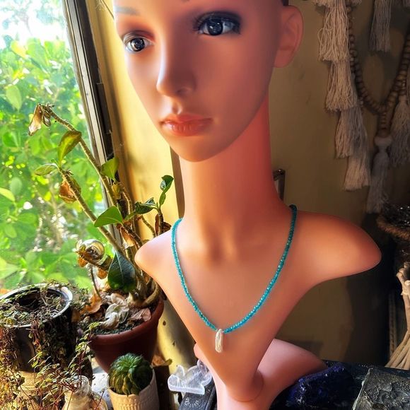 Blue Chalcedony Freshwater Baroque Pearl Necklace - Picture 3 of 7
